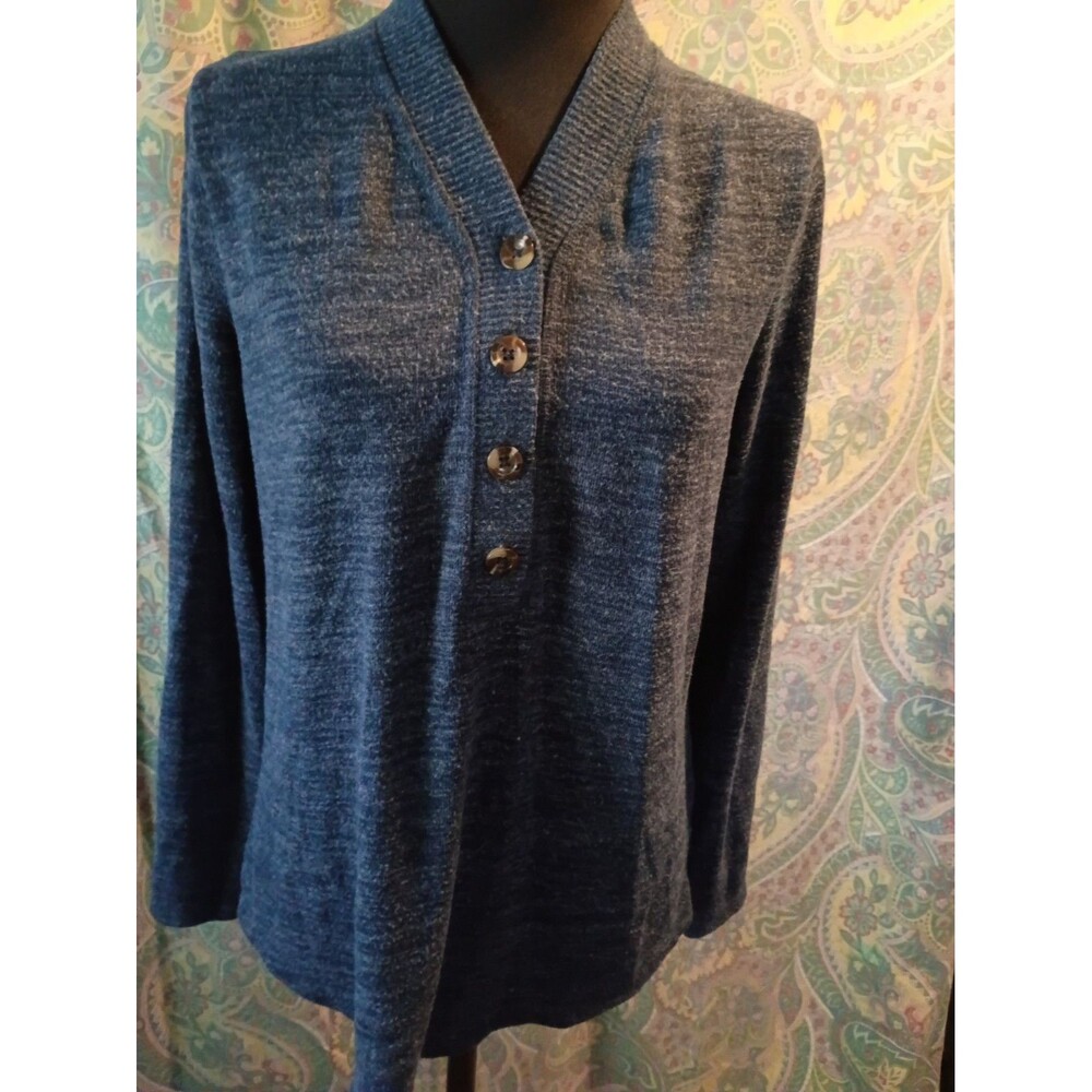 St. John's Bay Women's Long Sleeve Henley Button Knit Sweater Blue Size Medium